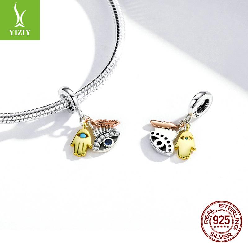 Egypt Lucky Guardian Devil'S Eye Diy Pendant Color Separation Electroplating Palm Feathers Beaded Scc1860