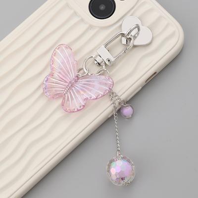 Colorful Butterfly With Pearl Pendant, Phone Case Pendant With Love Clasp