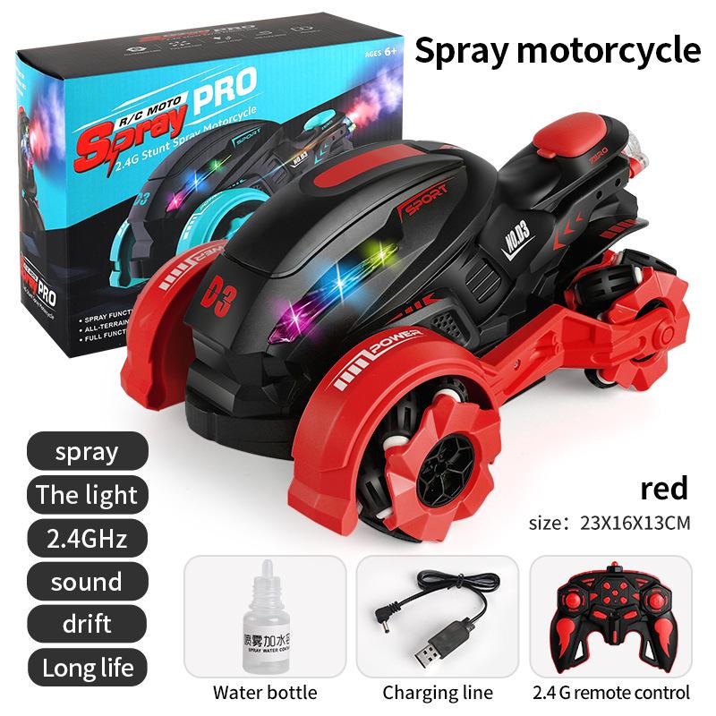 Children's Spray Stunt Motorcycle High-speed Drift Rotating Side Line USB Charging Off-road Remote Control Car
