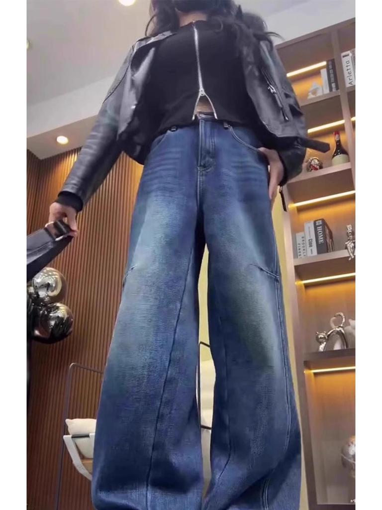 2026 Spring Plus Size Wide-Leg Jeans for Pear-Shaped Women - Floor-Length, Loose and Slimming Design