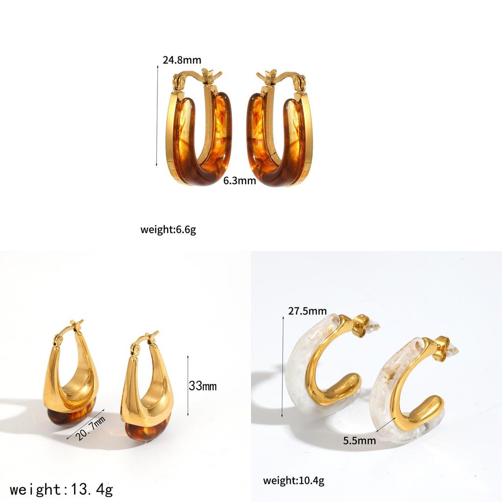 Modern Geometric Resin Stainless Steel Earring For Women With Gold Plating And Elegant Style