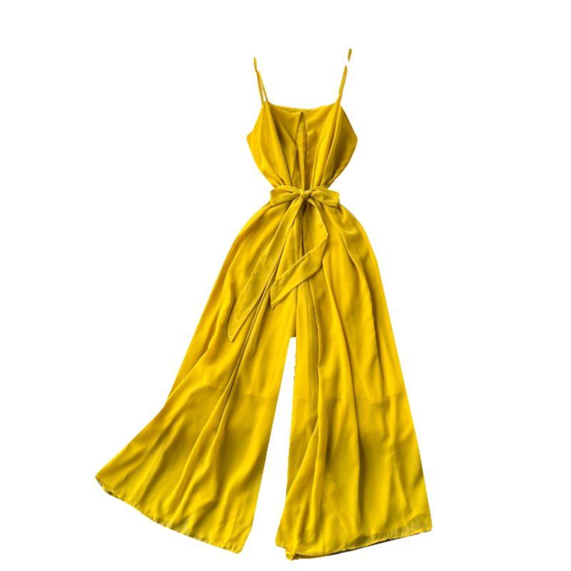 Holiday Wear Chic Summer New Design Sense Lace-up Waist-Controlled Youthful-Looking Loose Wide Leg Leisure Suspender Jumpsuit