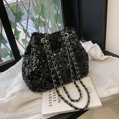 Fashion Sequined Chain Portable Bucket Bag Women's 2026 Spring New Texture Casual Shoulder Armpit Bag