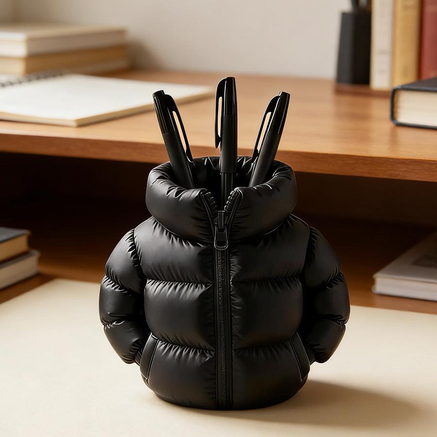 Large-capacity Makeup Brush and Stationery Storage Box In the Shape of a Down Jacket