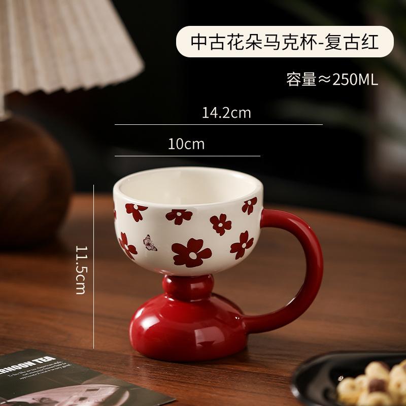 Ceramic High Foot Dessert Cup Mug for Women Office Coffee Cup Home Breakfast Ice Cream Cup Luxury