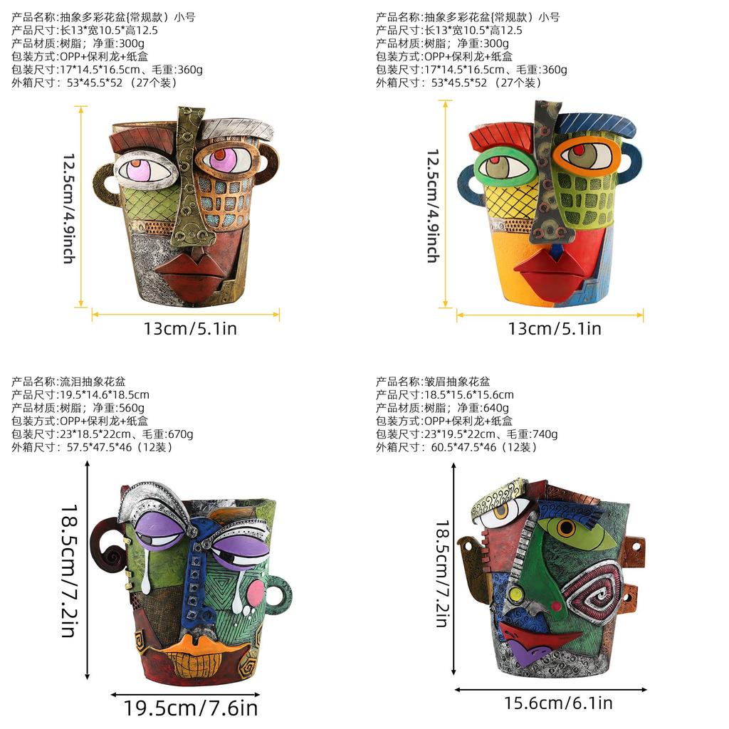 Picasso Abstract Woman Face Pot With Durable Resin For Garden And Home Decor