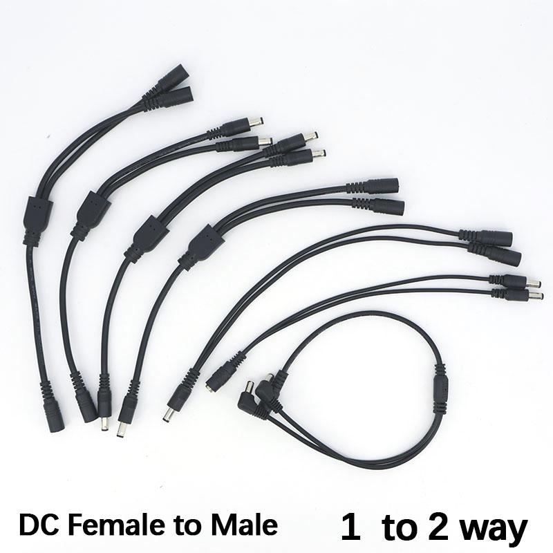 30cm DC 1 Male Female To 2 Way Male Female Power Supply Jack Splitter 5.5x2.1mm Supply Angel Cable for Strip Light 18/24awg Cord
