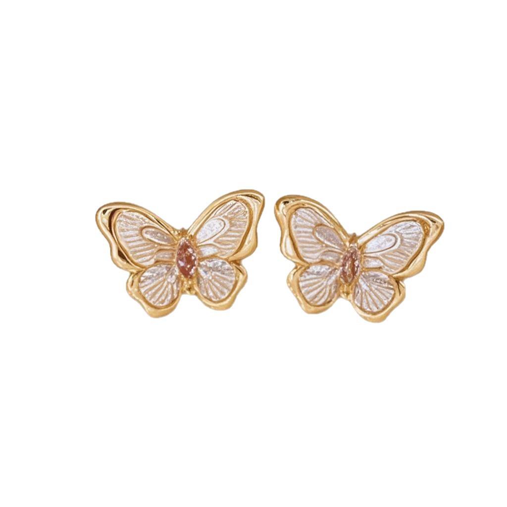 New French retro Mori butterfly stud earrings Monet Garden white dripping oil temperament super fairy earrings
