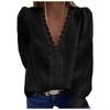 Women's Blouse V-neck Chiffon Shirt Embroidered Lace Long Sleeve Tops