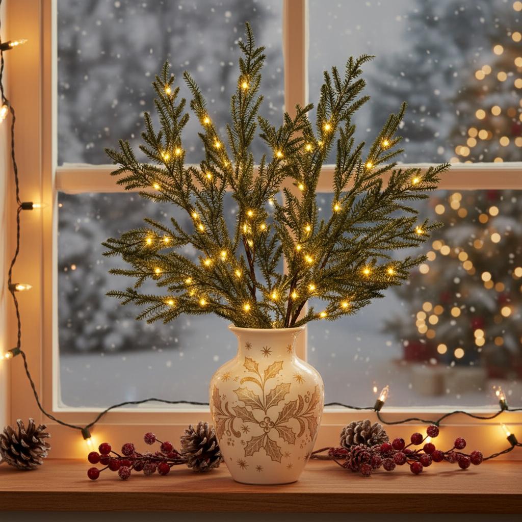 Lighted Norfolk Pine Branches with Warm Light Pre-Lit Pine Stems Artificial Greenery Artificial Pine Branches Suitable for Vases