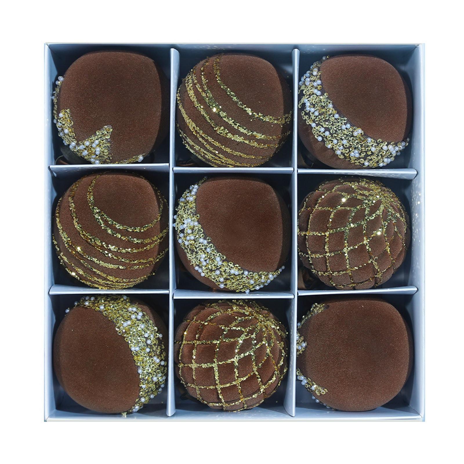 

Lamp-painted Plastic Christmas Tree Decorative Hanging Ornaments, 8cm 9pcs Flocked Christmas Ball Set One Size коричневий