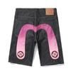 RogueWave Pantaloncini Denim Uomo Neri Hiphop Jeans Pantaloni Fiori di Ciliegio Totem Drago Lavati Cerniera pantaloncini