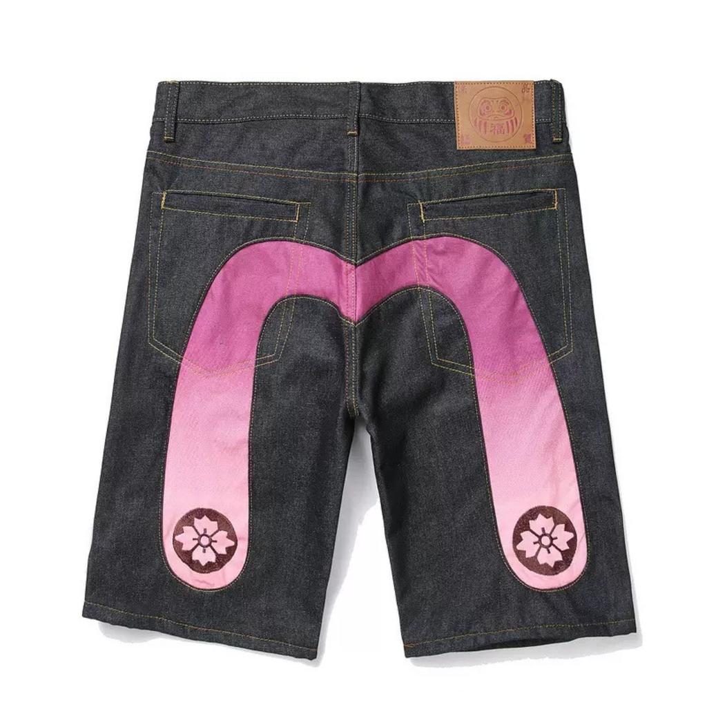 RogueWave Pantaloncini Denim Uomo Neri Hiphop Jeans Pantaloni Fiori di Ciliegio Totem Drago Lavati Cerniera pantaloncini