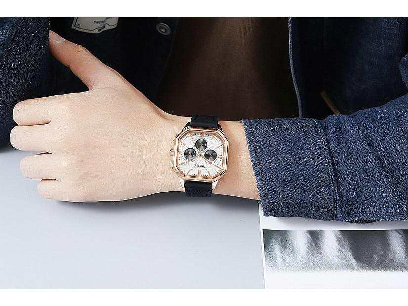 Deri Kayışlı ve Çok Fonksiyonlu Üç Gözlü Tasarımlı Trend Erkek Büyük Kadran Kare Saat