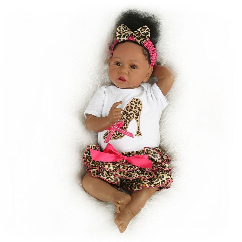 Baby Reborn 22 Doll African American Doll Silicone Vinyl Newborn  Dress Dolls