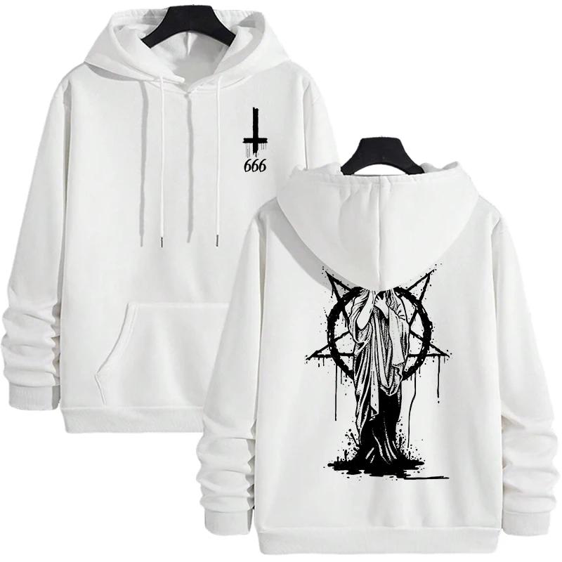 2025 Trendy Mens Hooded Sweatshirts Satan Demonic Print Autumn Winter Casual Sportswear Urban Streetwear Male Top Men's Clothing