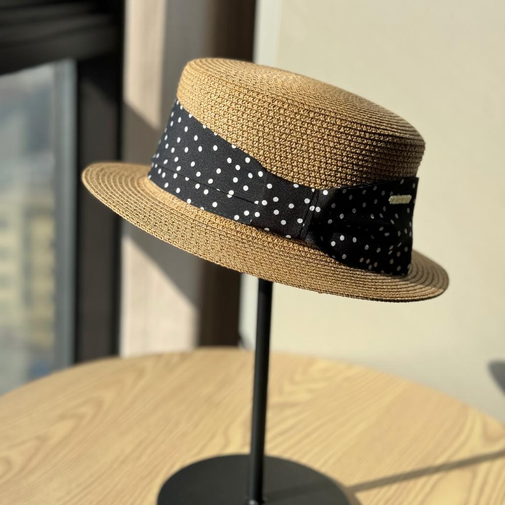 Retro French Polka Dot Top Hat Women's Spring and Summer Sunshade Sunscreen Hat Travel Vacation Straw Hat