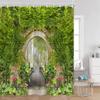 European Arched Door Shower Curtains European Garden Flowers Plants Bathroom Decoration Vintage Polyester Bath Curtain with Hook