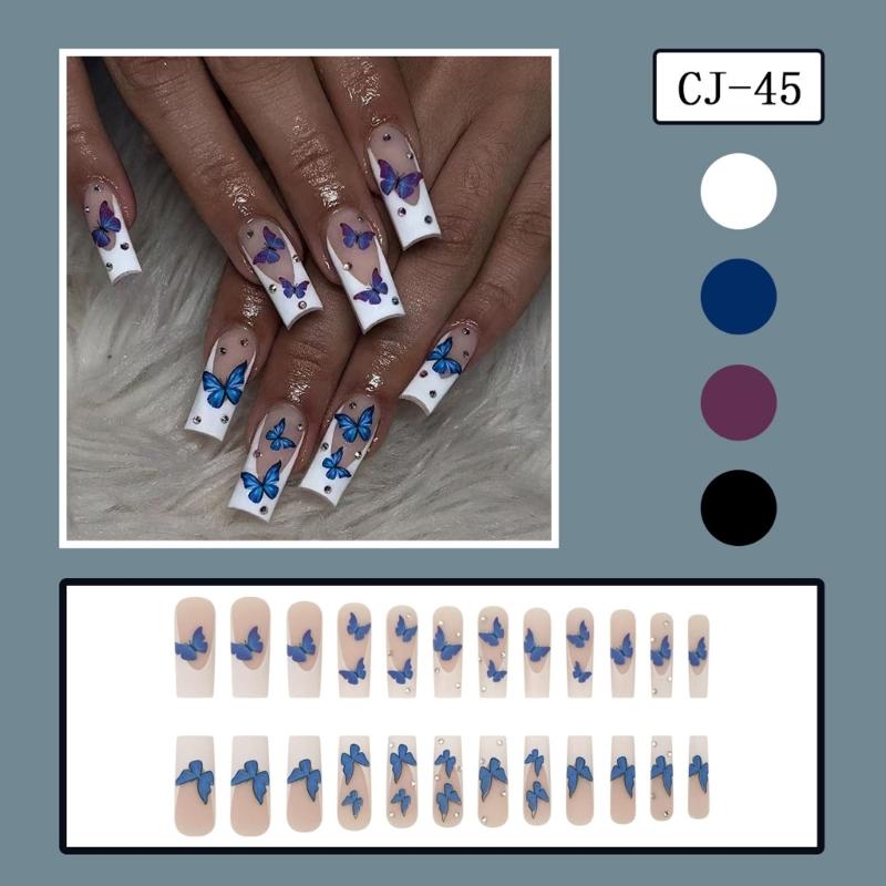 Uñas postizas brillantes con forma de ataúd, disponibles en 12 tamaños, 24 puntas de uñas francesas para decoración de uñas DIY.
