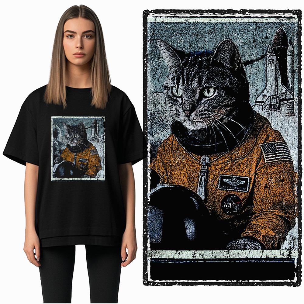 Coolmind DB 100% Baumwolle Katzenprint Exklusiver Grafik Damen T-Shirt Cooles SCHWARZES Damen T-Shirt Übergröße T-Shirt für Damen T-Shirt