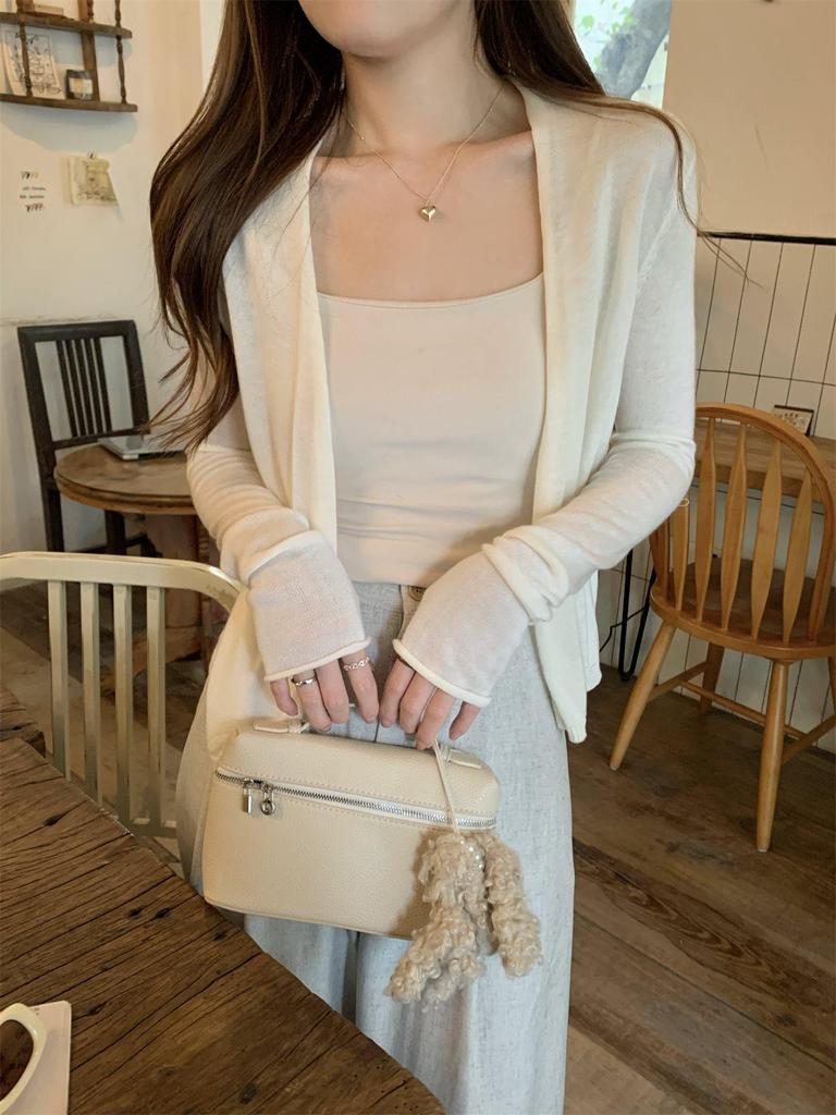 Women's Lightweight Korean-Style Knit Cardigan - Sun Protection, Long Sleeve, Versatile Shawl for Summer, Spring, and Autumn.