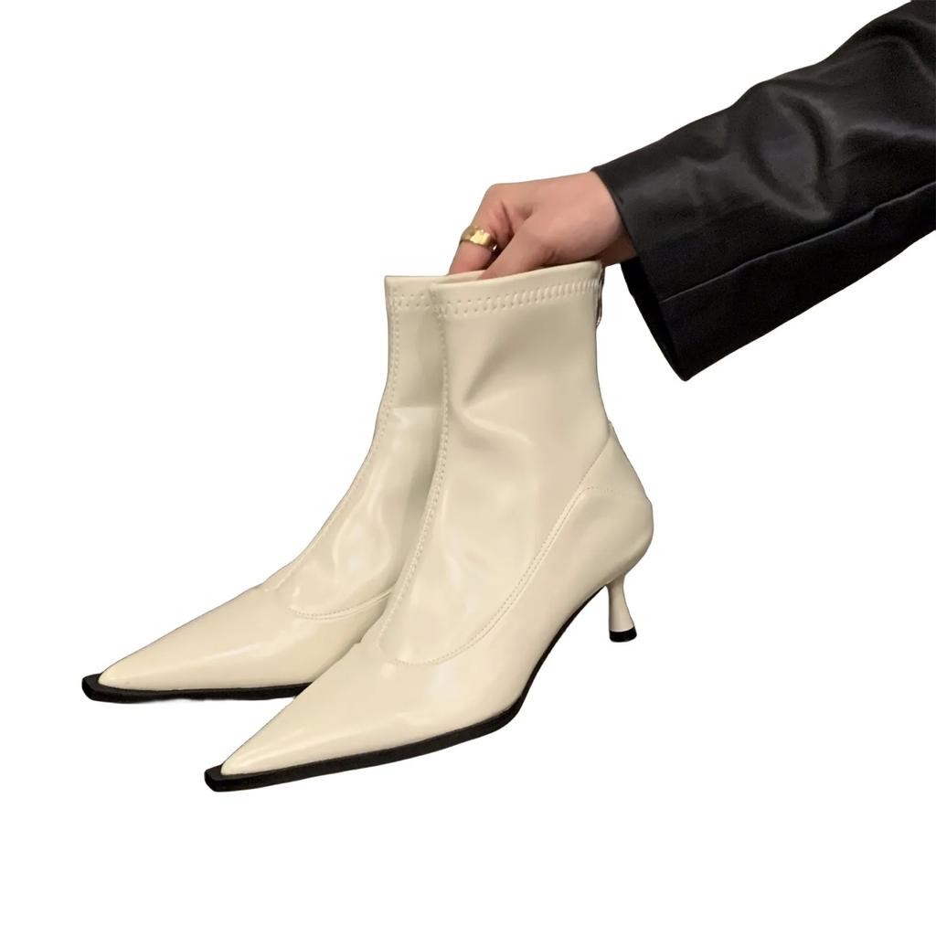 Fashion High Heel Women Short Boots Fashion Zippers Shoes Retro Style Autumn Winter Pointed Toe Ladies Dancing Party Prom Shoes