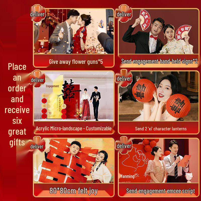 Premium Chinese Engagement Decoration Set: Elegant Table & Wall Ornaments