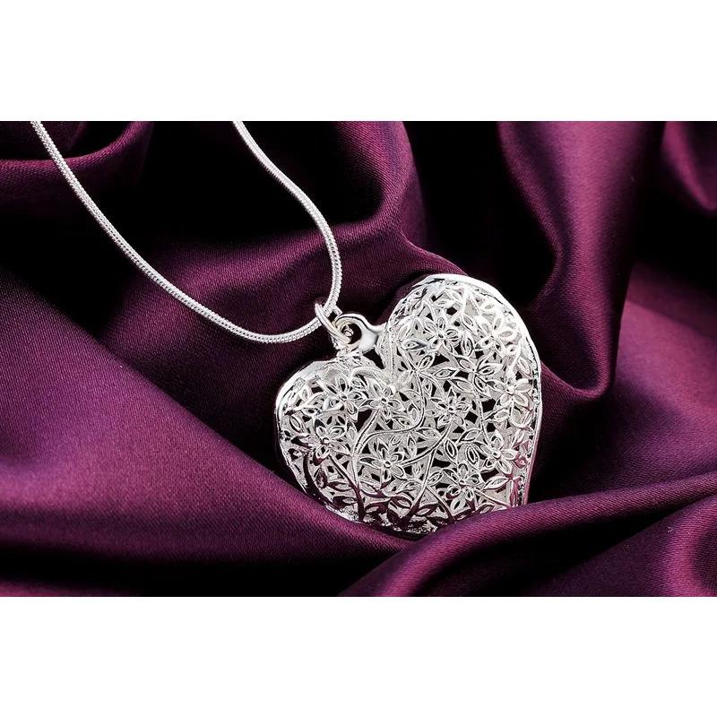 S925 Zilver 18-30 Inch Gekerfd Hart Hanger Slangenhuid Ketting Ketting Voor Vrouwen Mode Bruiloft Feest Bedel Sieraden 40cm wit