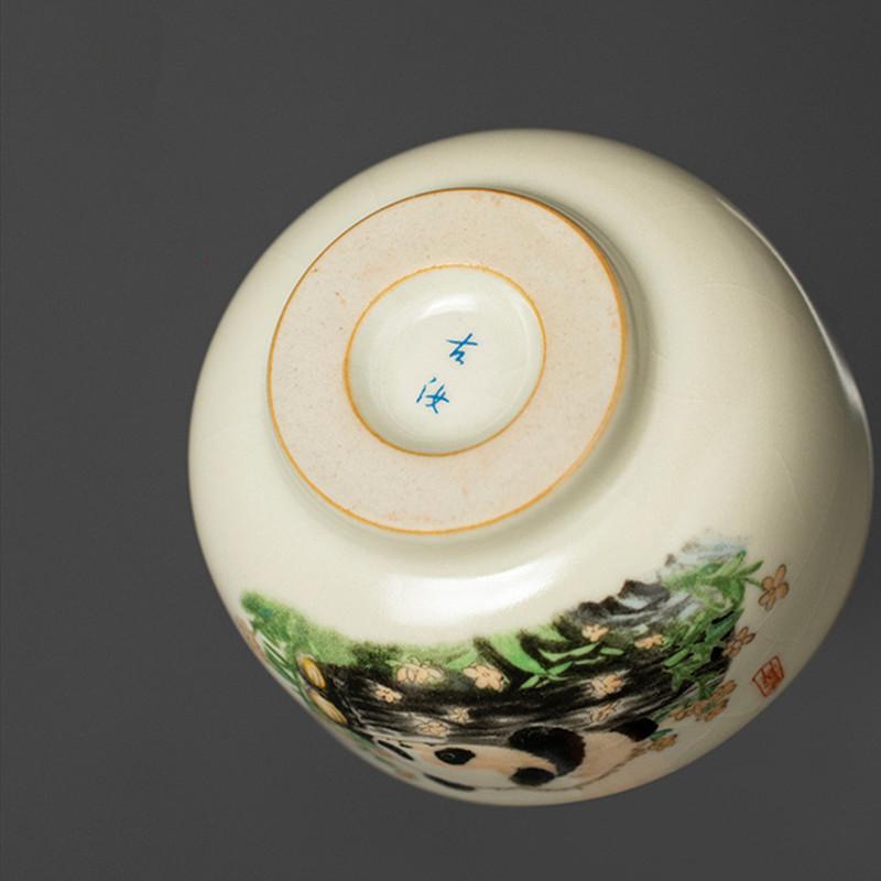 1 Pieza Tradición China Horno Ru Cerámica Taza de Té Hecha a Mano Linda Taza de Té Panda Bol de Té para el Hogar Taza de Maestro Accesorios para Juego de Té