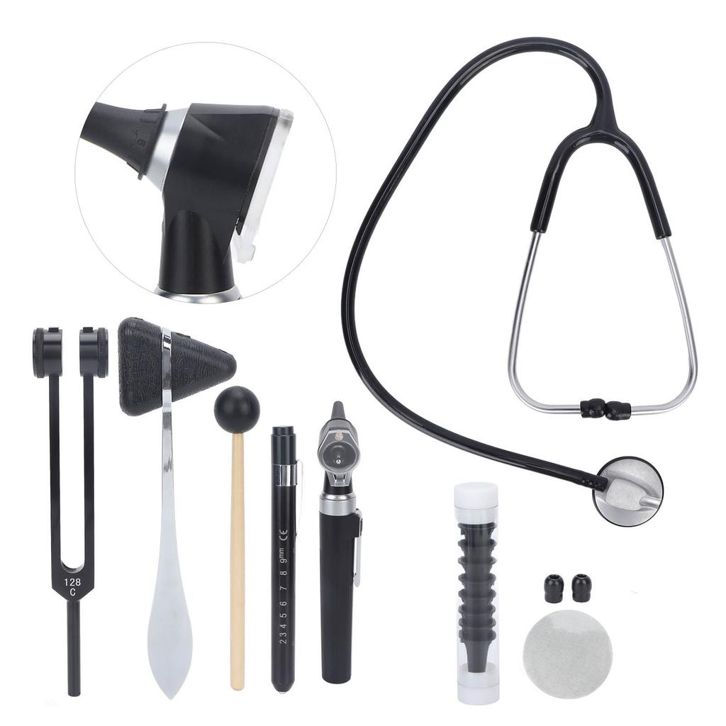 Medical Diagnostic Set Otoscope Stethoscope Tuning Fork Reflex Percussion Kit with Storage Bag