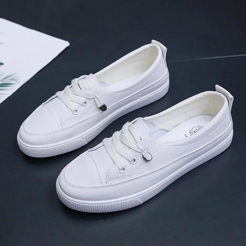 Fashion Low Platform Sneakers Women Shoes Female Pu Leather Walking Sneakers Loafers White Flat Slip On Vulcanize Casual Shoes