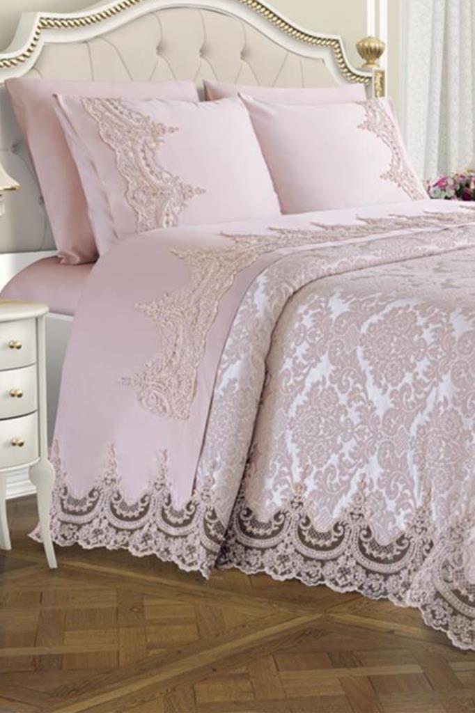 Fransız Güpürlü Çeyizlik Gelin Seti Arus 7 Parça Pudra