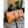 Goat Leather Men's Travel Bag Weekend Handmade Vintage Leather Brown Bag  ( Free Gift Leather Diary 7 Stone Brown Size - 10 X 13 In )