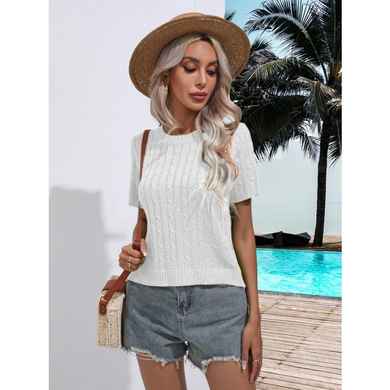 Women Solid Knitted Short Sleeve T-shirt O Neck Short Sleeve Casual Slim Green Female Pullover Fall Tees Tops Autumn T Shirt New