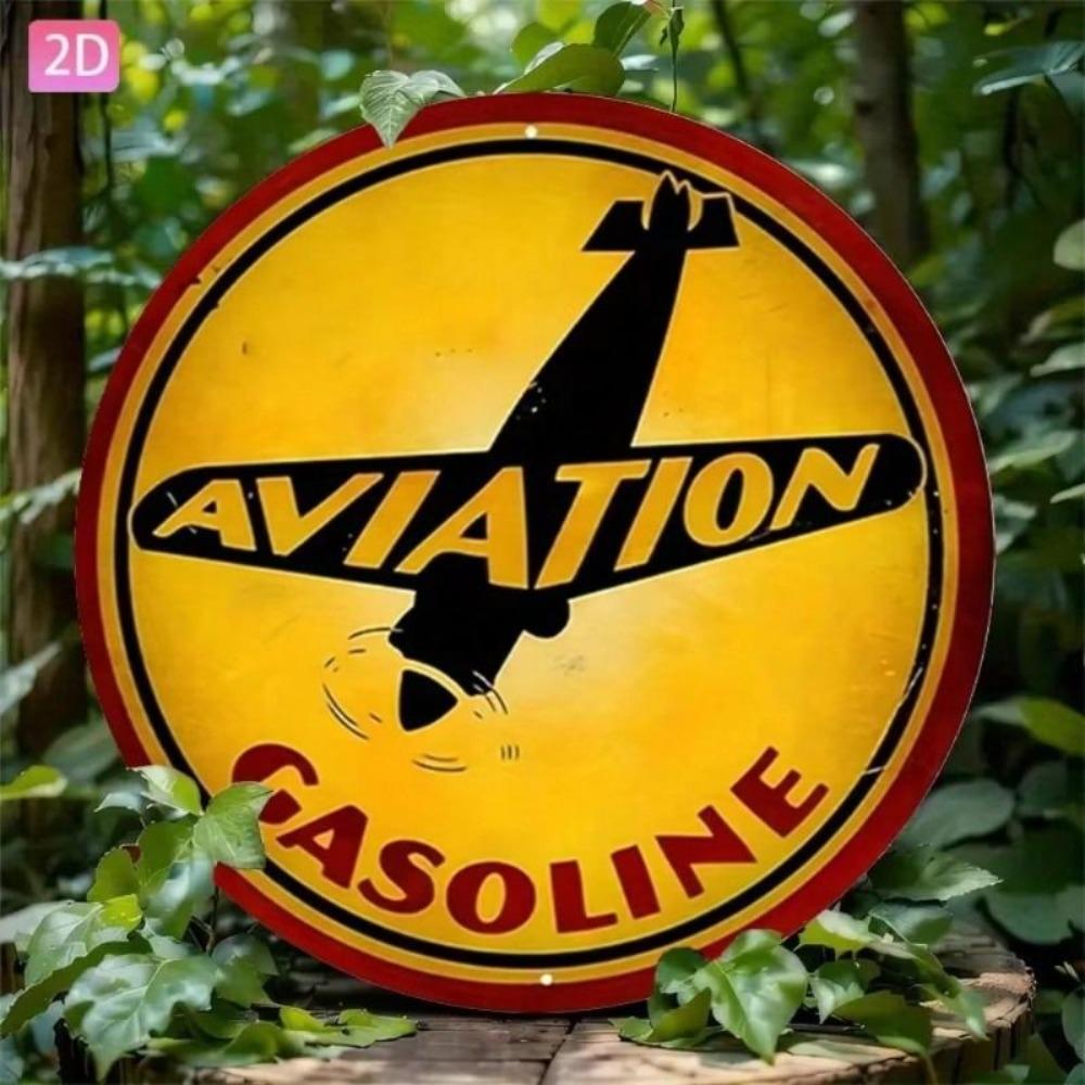Vintage Aviation Gas Sign Metal Poster 8 Inch Red Black Retro Garage Wall Decor