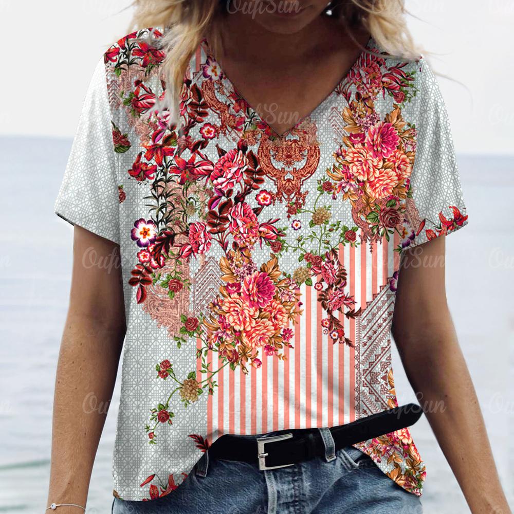 

Женские футболки с круглым вырезом и принтом в стиле барокко, повседневный летний пуловер, свободная футболка с короткими рукавами, футболка большого размера, женская модная одежда, S-4xl 4XL