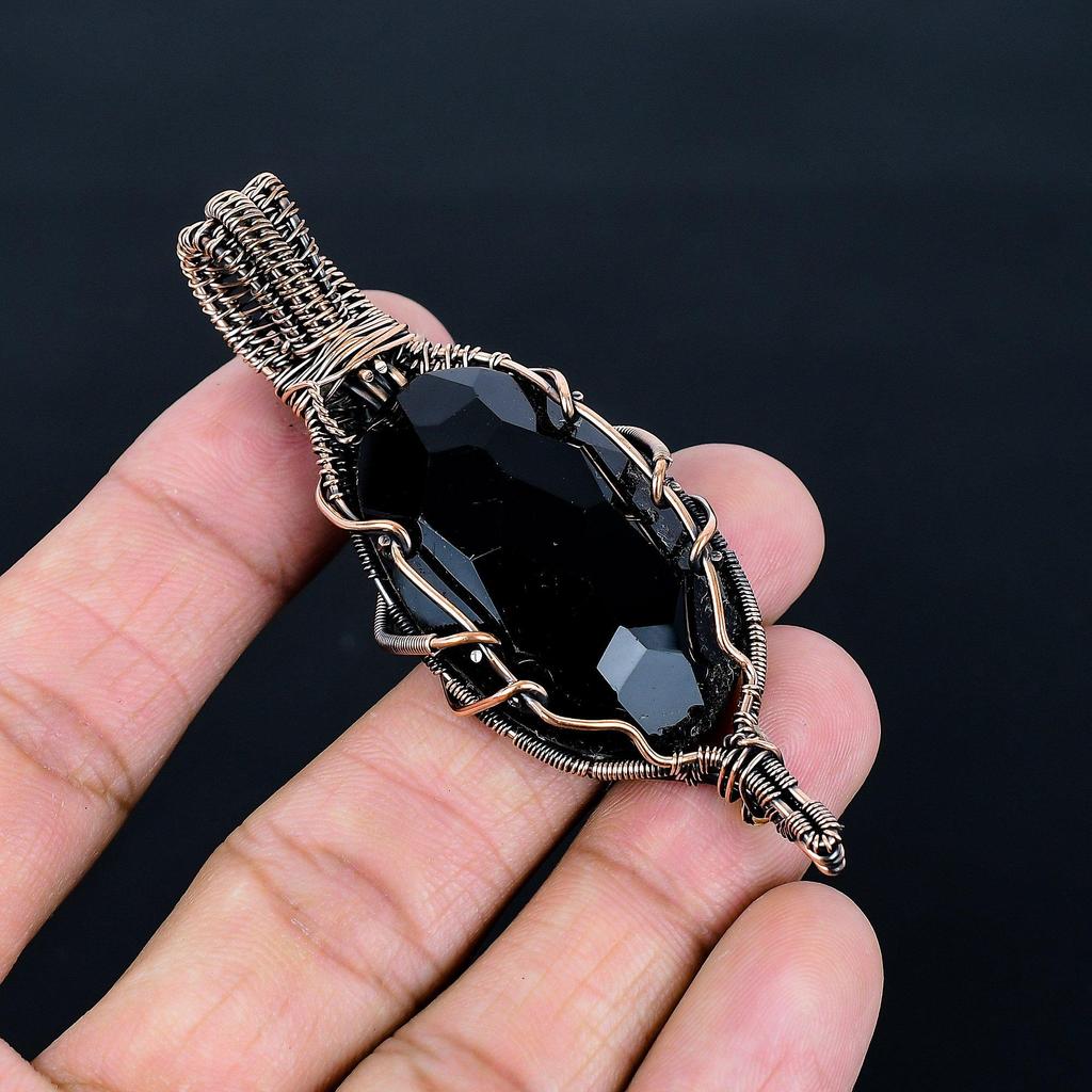 Black Spinel Pendant, 999 Copper Wire Wrapped Pendant Handmade Gemstone Jewelry, Gifts For Wife Brand New Pendant