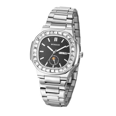 Diamond Watch Stainless Steel Luminous Analog Calendar Quartz Watch Waterproof Fashion Accessories Gold Birthday Anniversary Christmas Day Present
