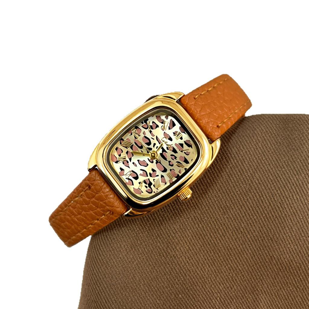 Unique Niche Design Sense Square Plate Watch Women, Retro Leopard Print Women'S Watch
