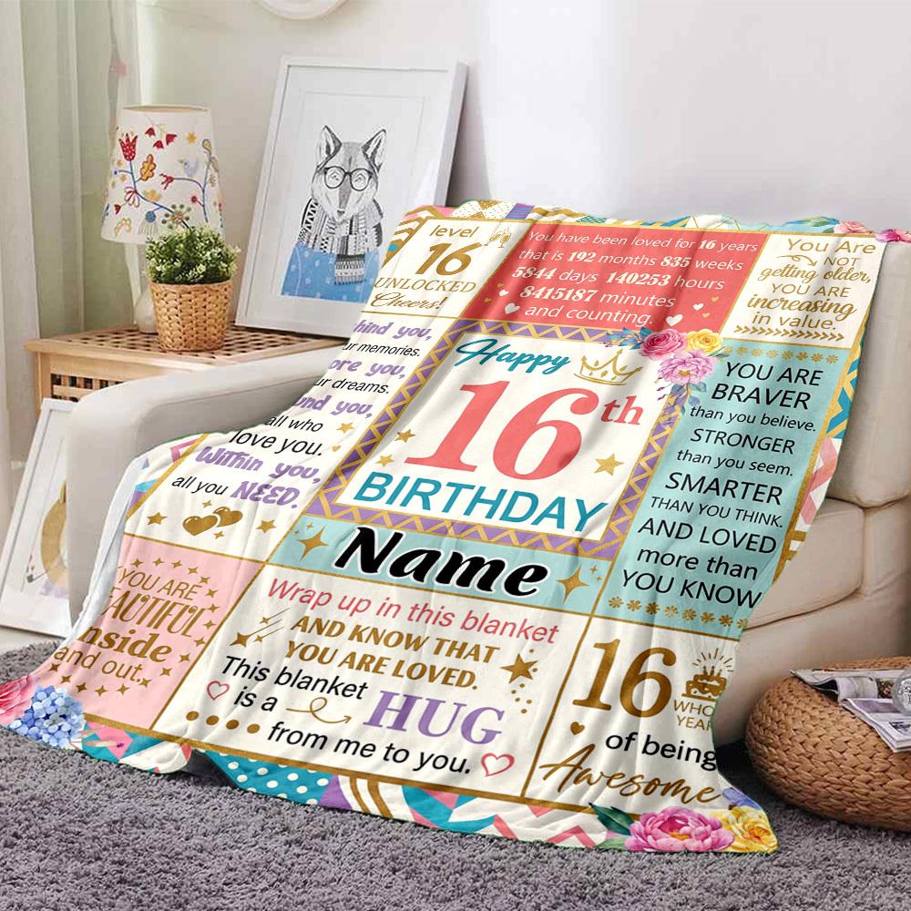 Happy 16Th Birthday Celebration Personalized Name Blankets Soft And Comfortable Against The Skin Naps And The Office A Wonderful Gift For Friends