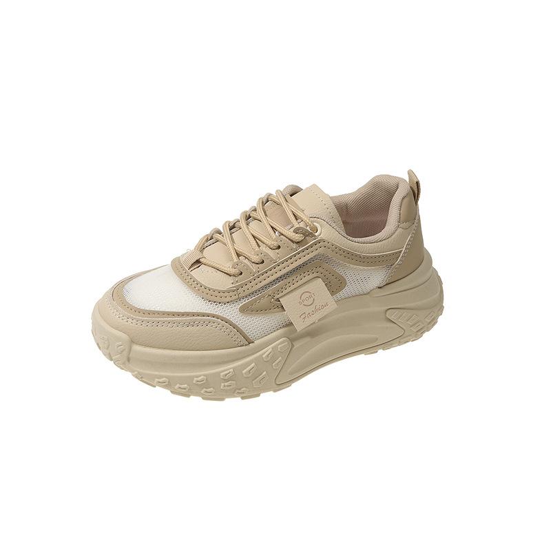 Korean version of women's shoes 2025 new spring and summer dad shoes versatile thick sole inner height increase mesh breathable high top white shoes