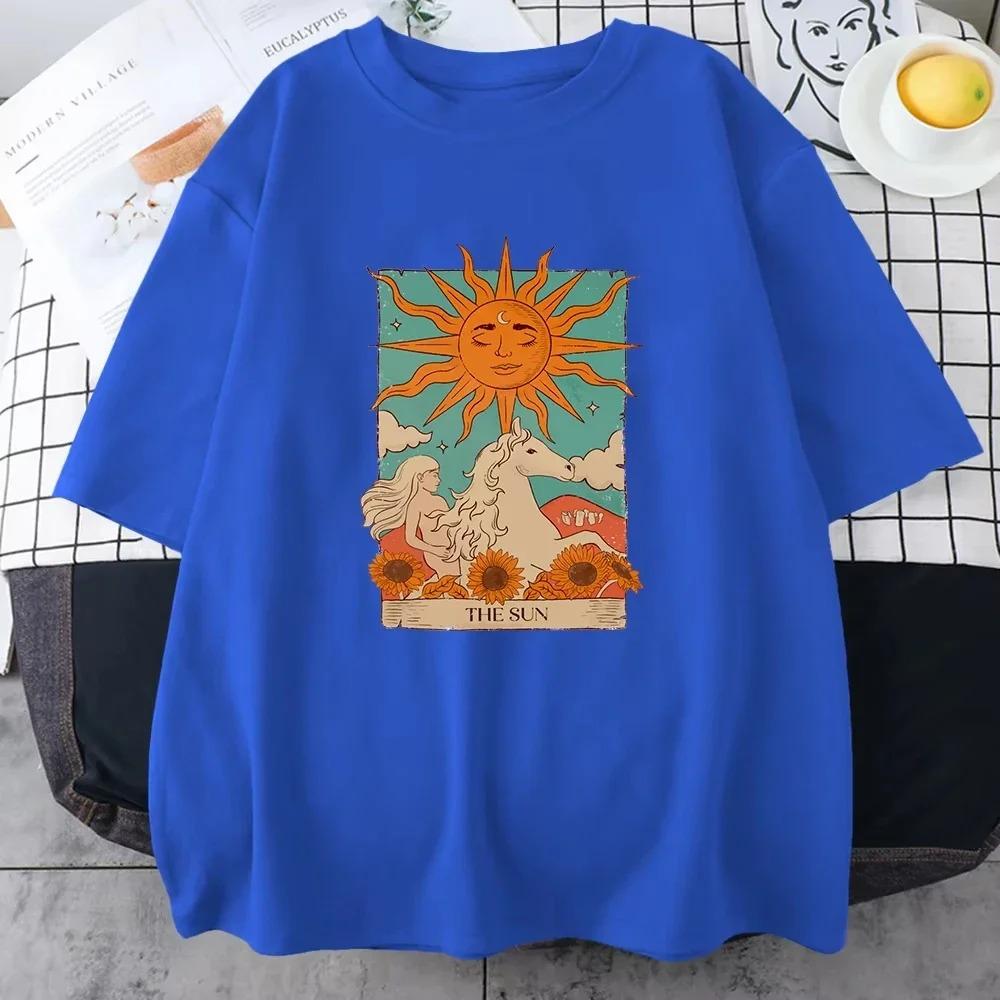 2025 Tarot Card Art The Sun Male T Shirt High Street Vintage Clothing Breathable Casual O-Neck Short Sleeve Mens