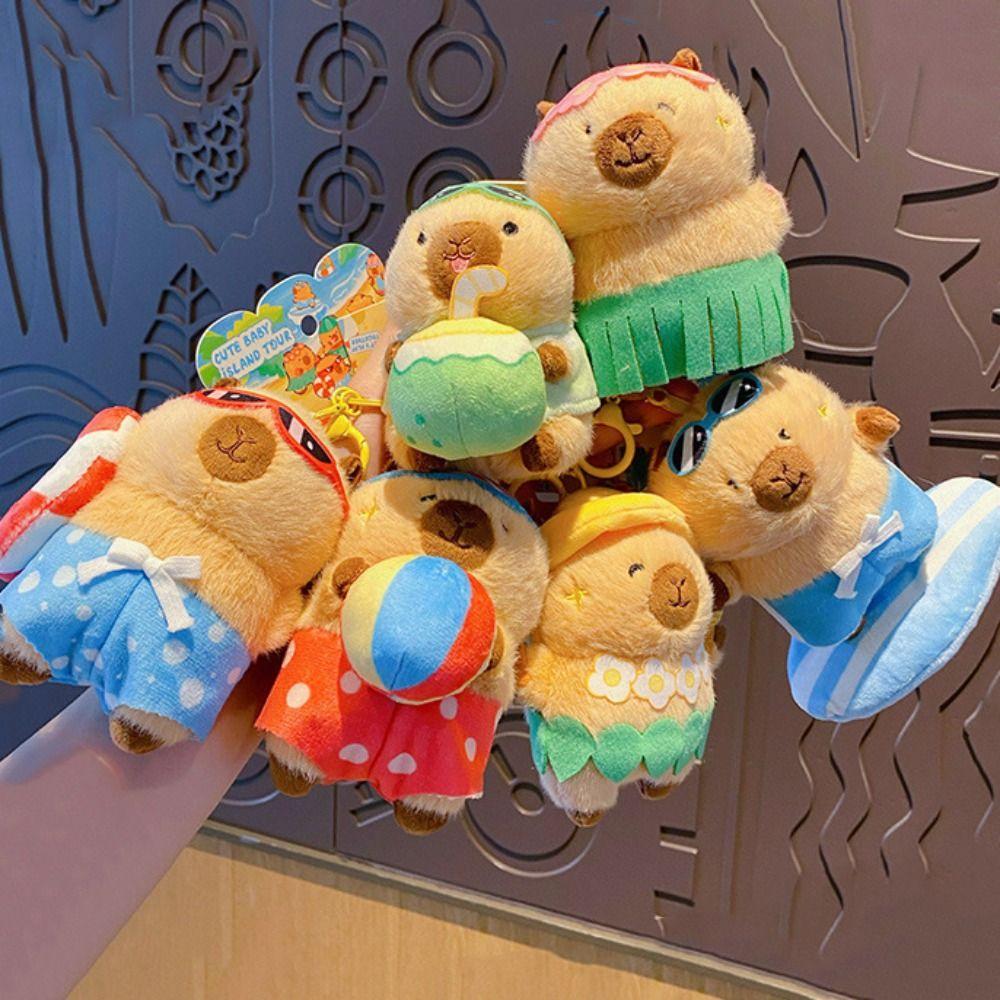 Kawaii Cartoon Plush Capybara Keychain Island Style Cute Doll Pendant Bag Hanging Ornaments Car Keyring