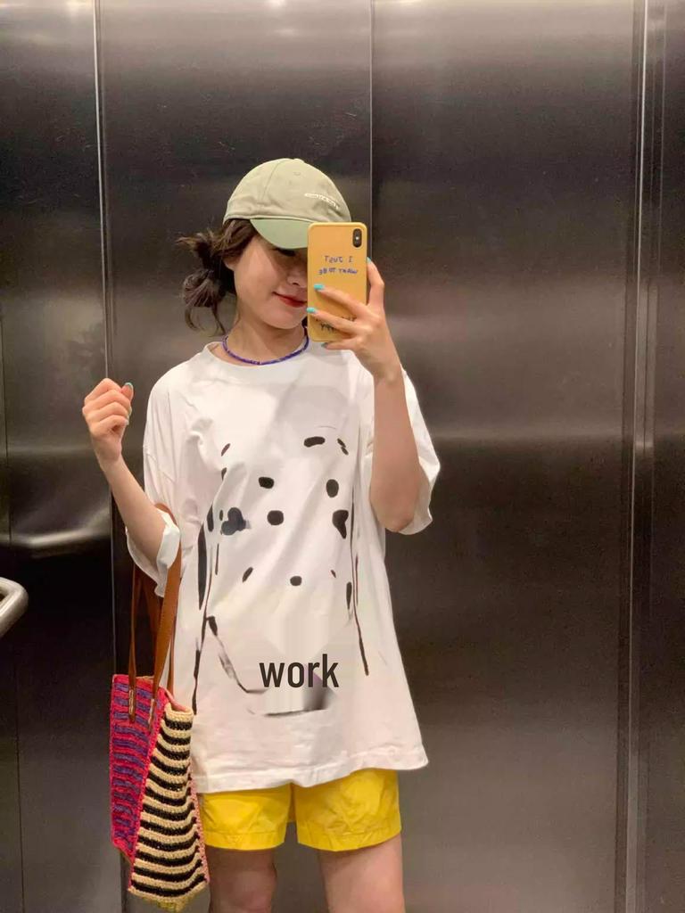 2025 Summer Women's Heavyweight Cotton Straight Shoulder Loose Half Sleeve T-Shirt