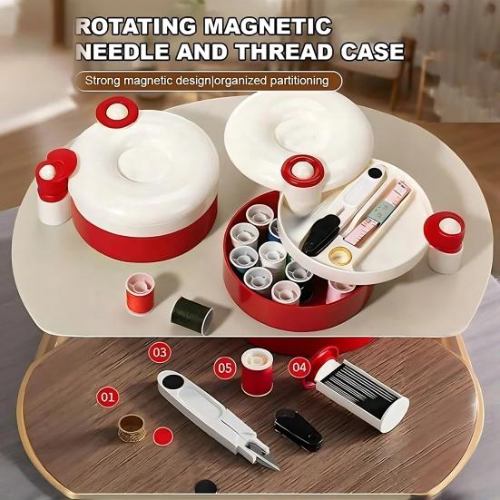 Rotating Magnetic Sewing Kit 360-Degree Rotatable Magnetic Sewing Box Multi-Layered Kit for Home Organizer Portable Sewing