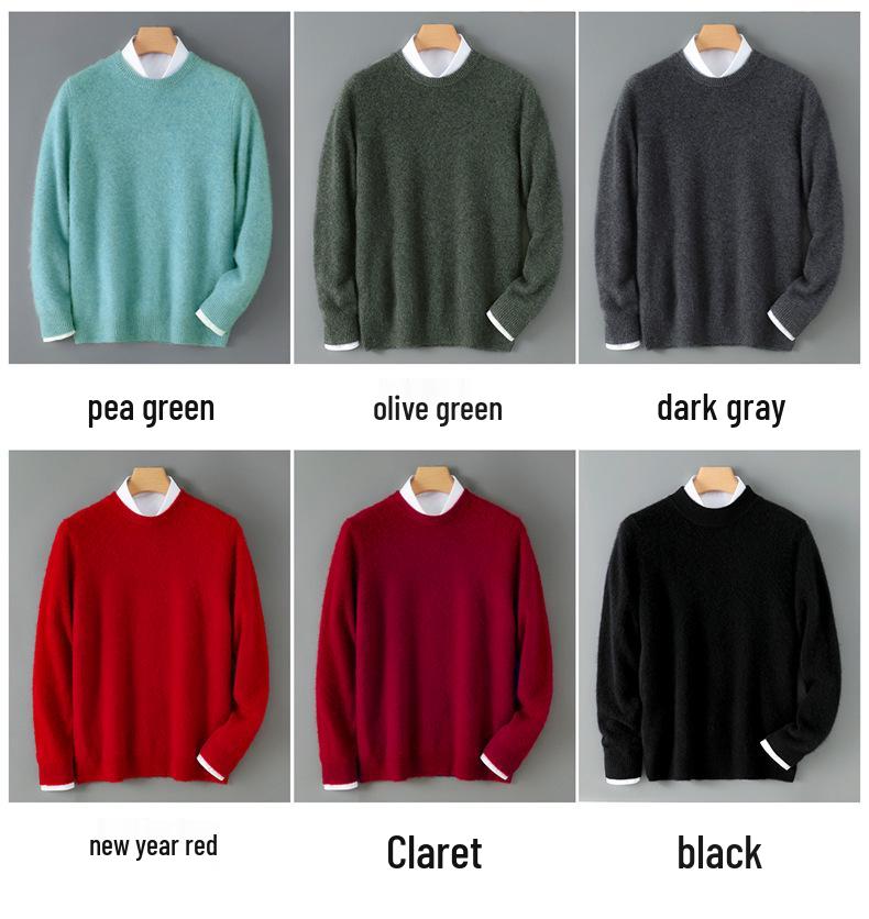 Men's 100% Wool Round Neck Loose Casual Sweater - Thickened Long Sleeve Knitwear