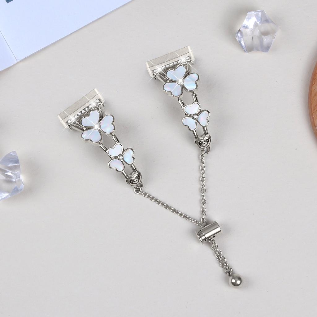 For Fitbit Versa 4/Sense 2 Watchband Heart Clover Decor Zinc Alloy Metal Strap