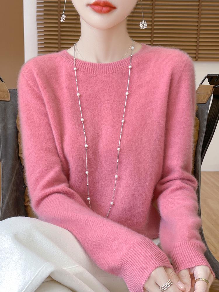 Höst/Vinter 100% Ull Rundhals Slim Fit Dammode Stickad Tröja