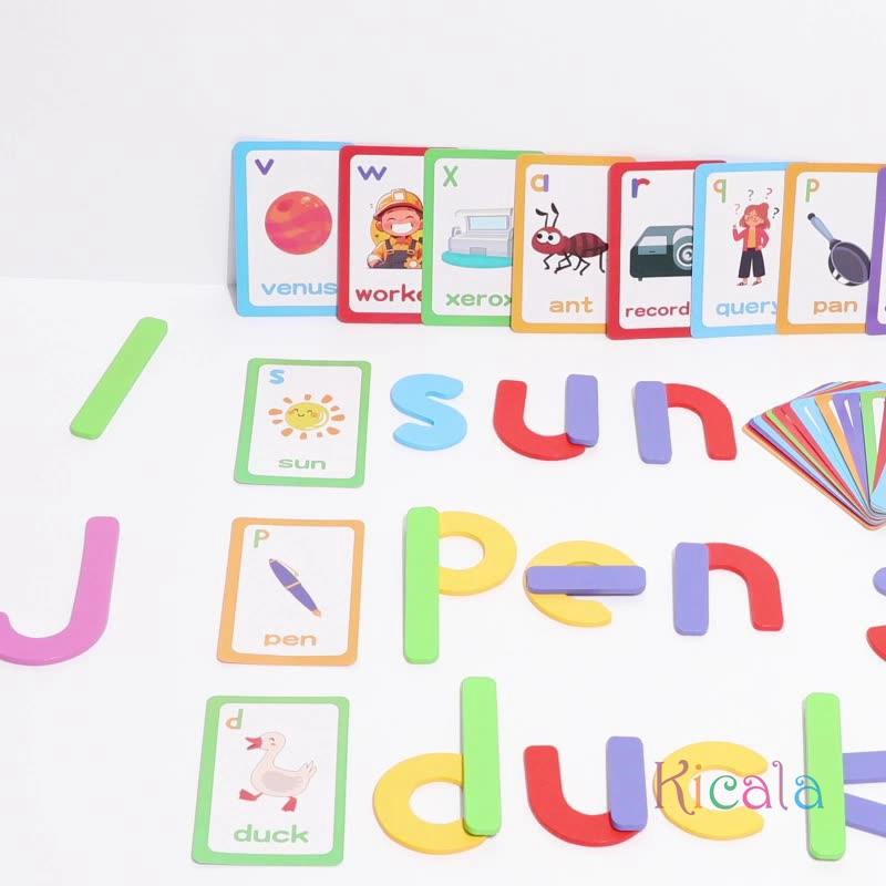 Wooden Puzzle Cartoon Animal See Spell Learning Toys English Alphabet Sight Words & Matching Letter Games Gift For Kids Toys