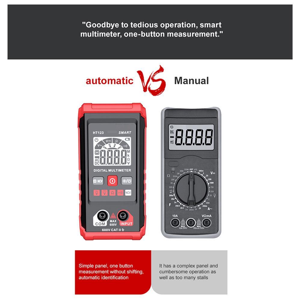 HT Automatic Digital Multimeter AC DC NCV Smart Multimeter Tester Multimetro Ohm Voltage Meter Auto Range 600V